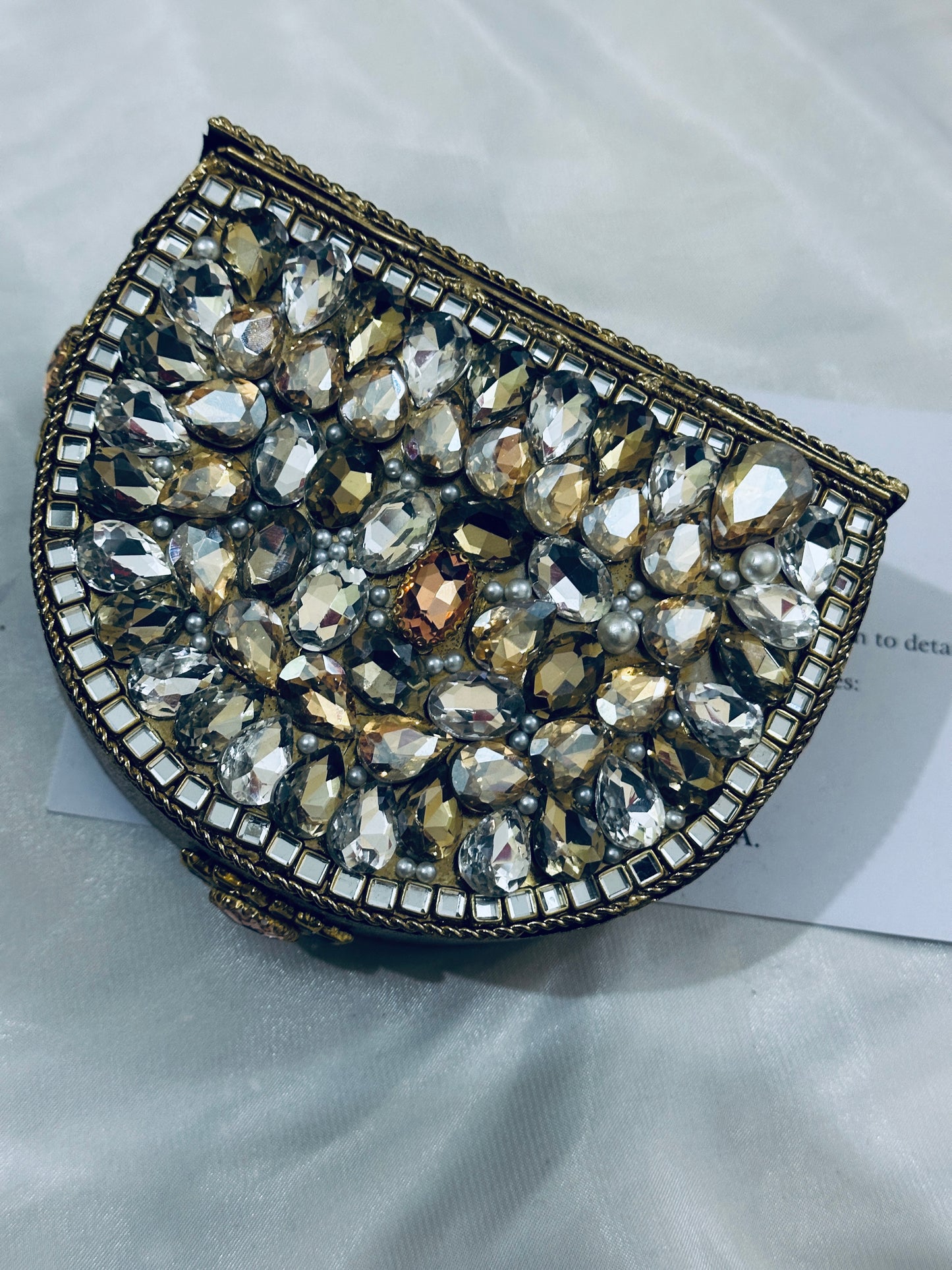 Peach stone kundan clutch