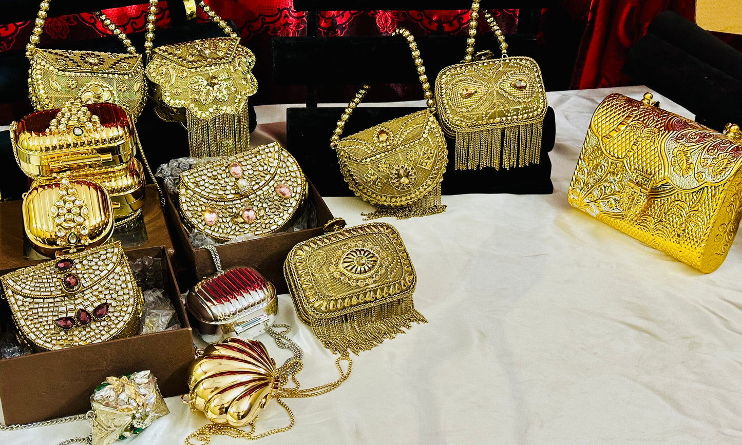 Golden clutch with chain hanging