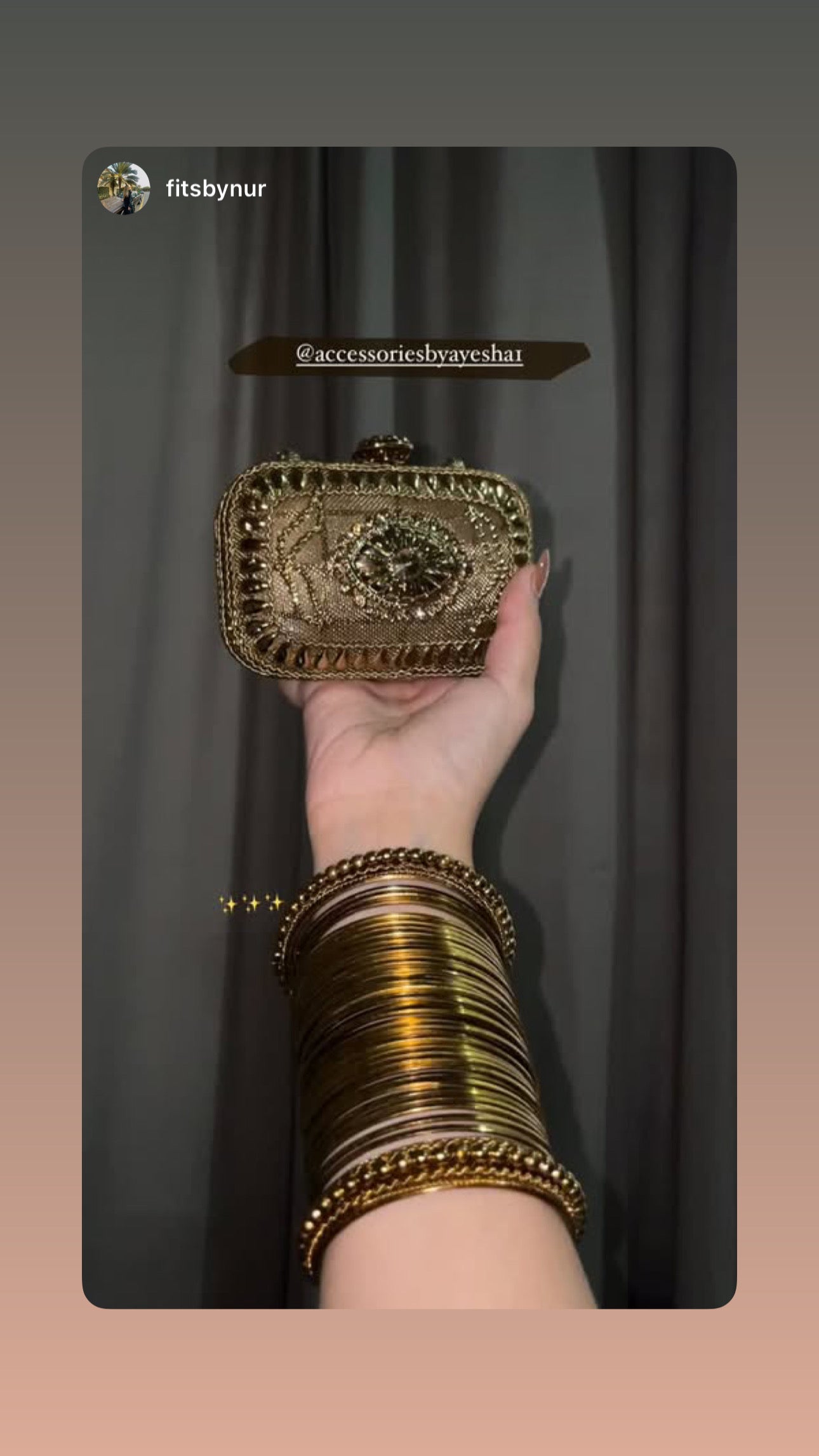 Golden clutch with chain hanging