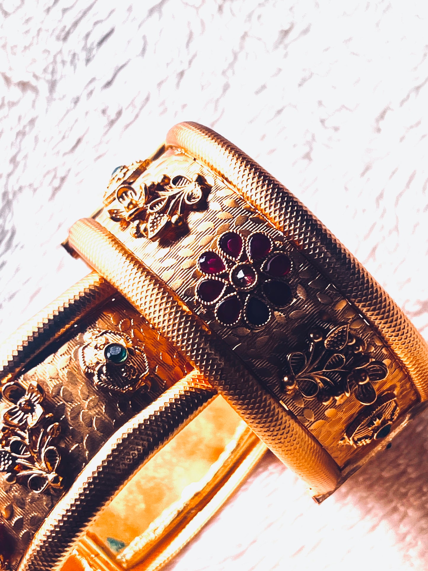 Traditional Gold Kangan with Ruby Stone Embellishments