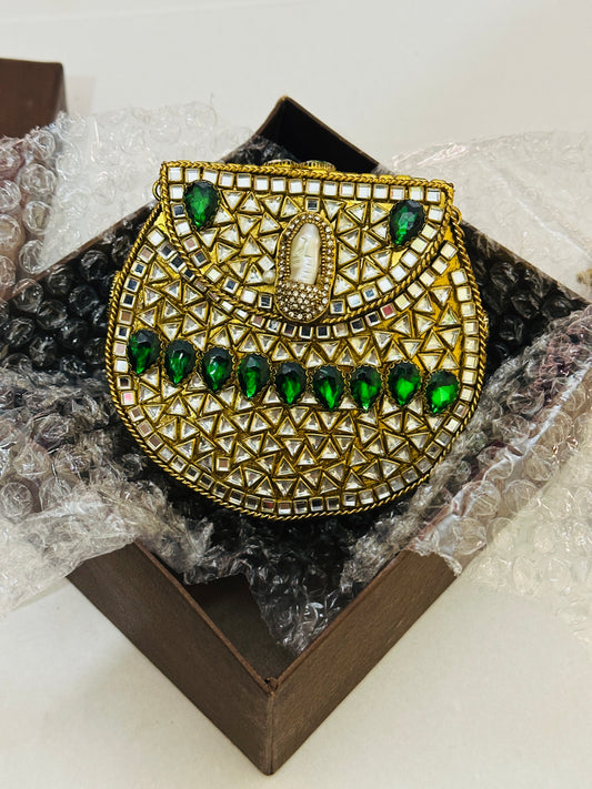 Green stones kundan clutch