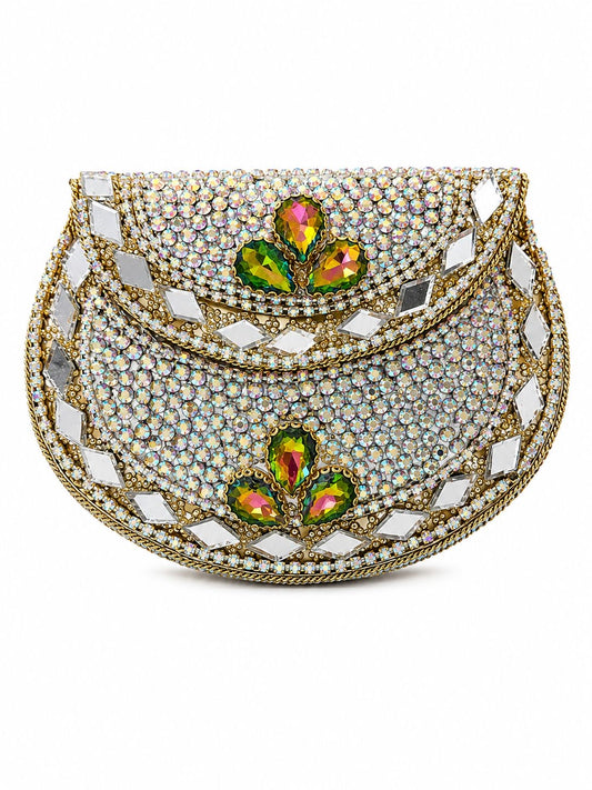Silver kundan clutch