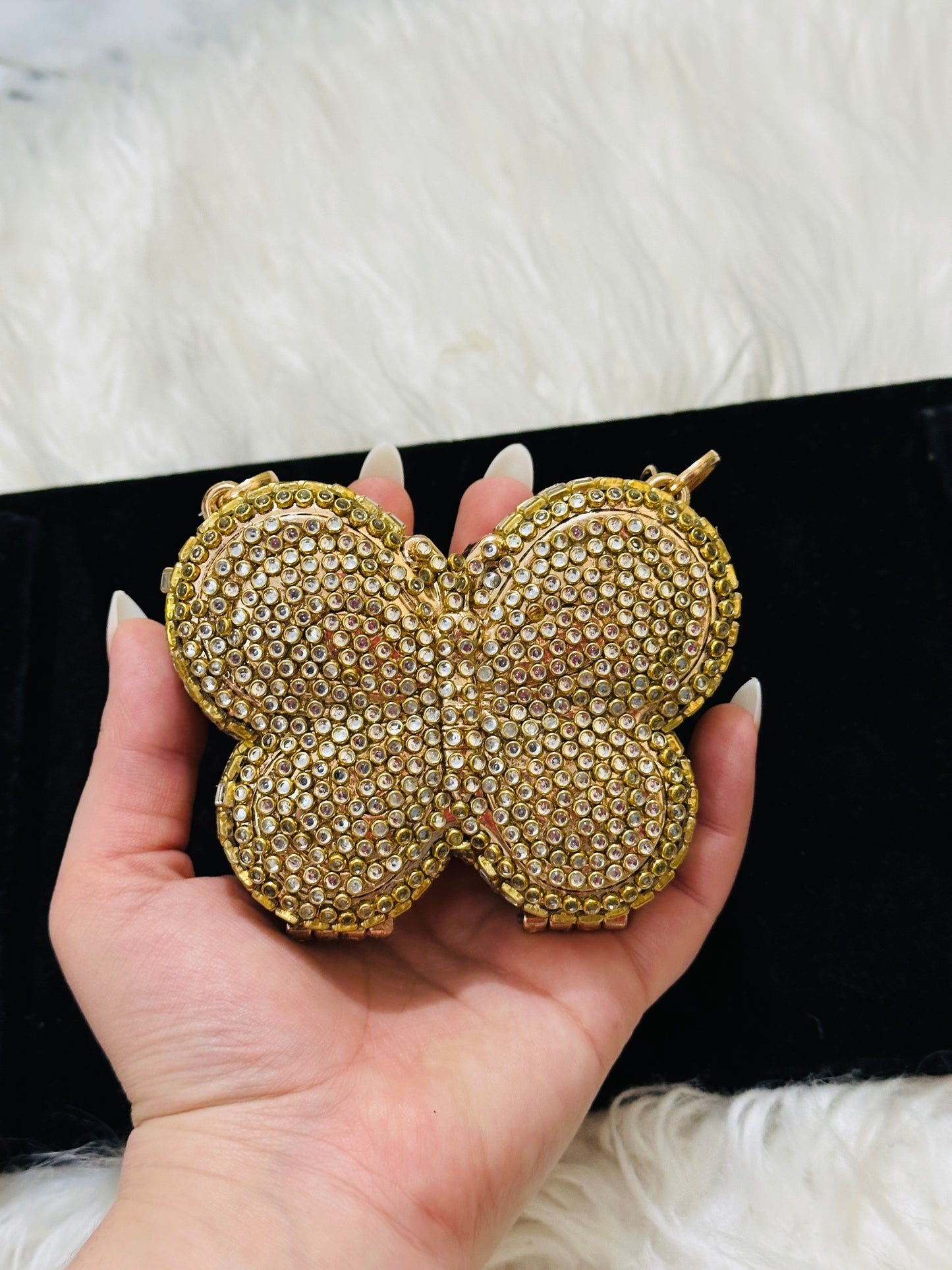 Glam Bloom butterfly Clutch( with pearl chain)