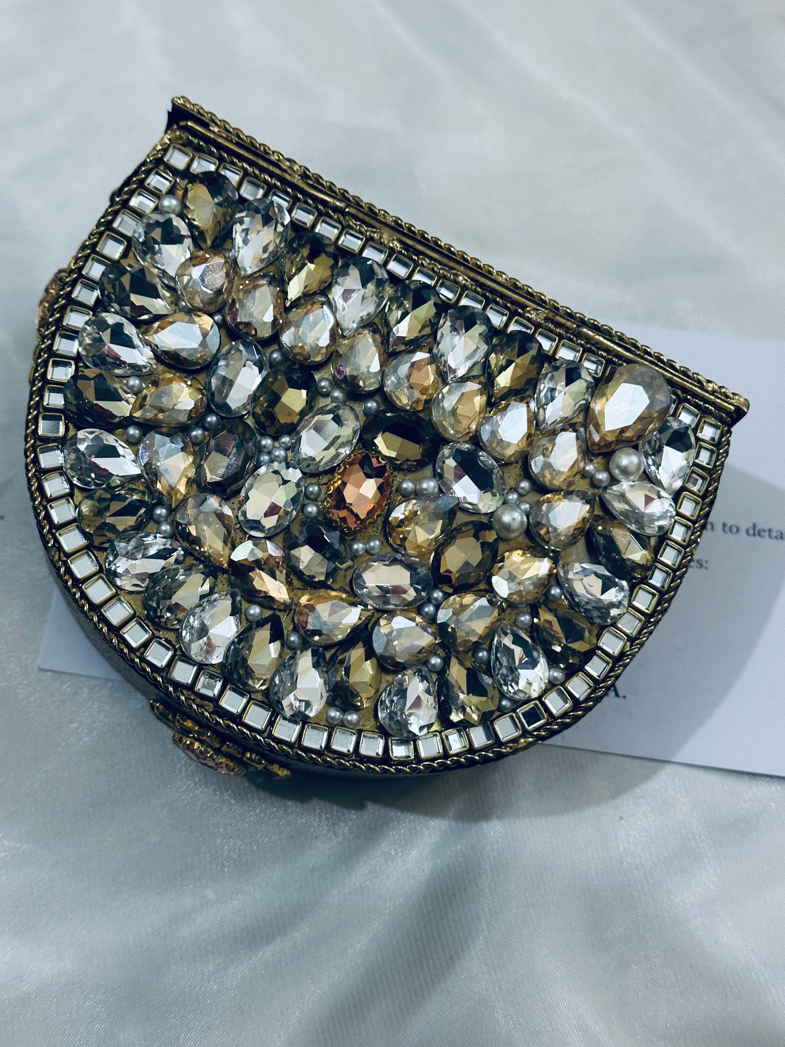 Peach stone kundan clutch