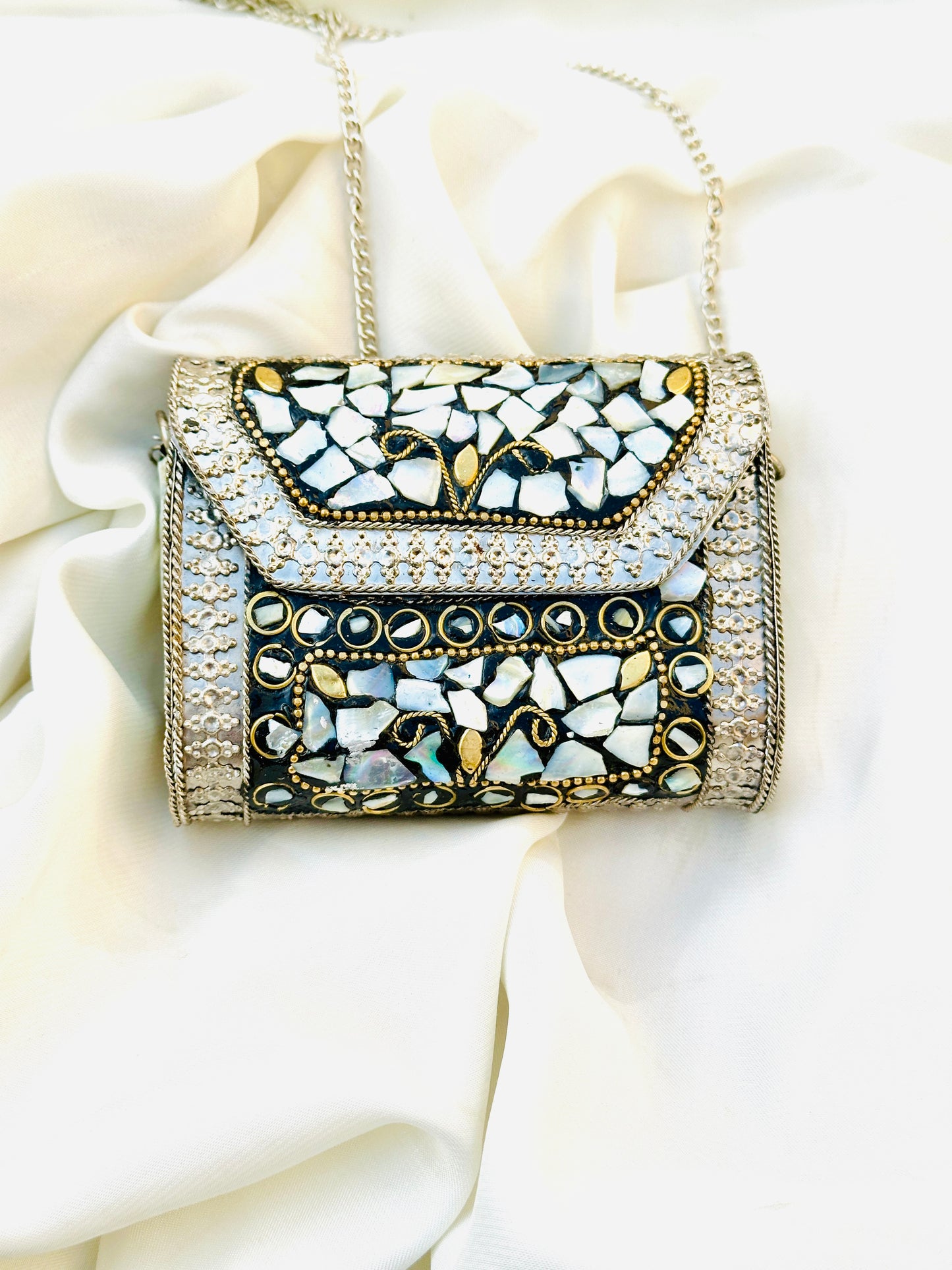 Silver  multi Indian clutch