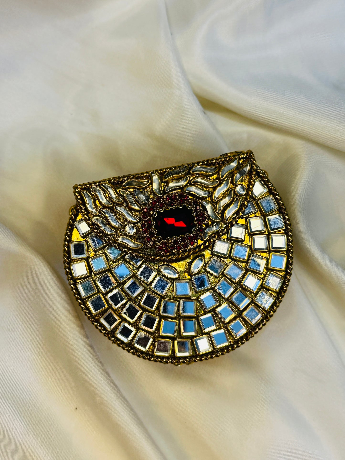 Golden kundan mini clutch