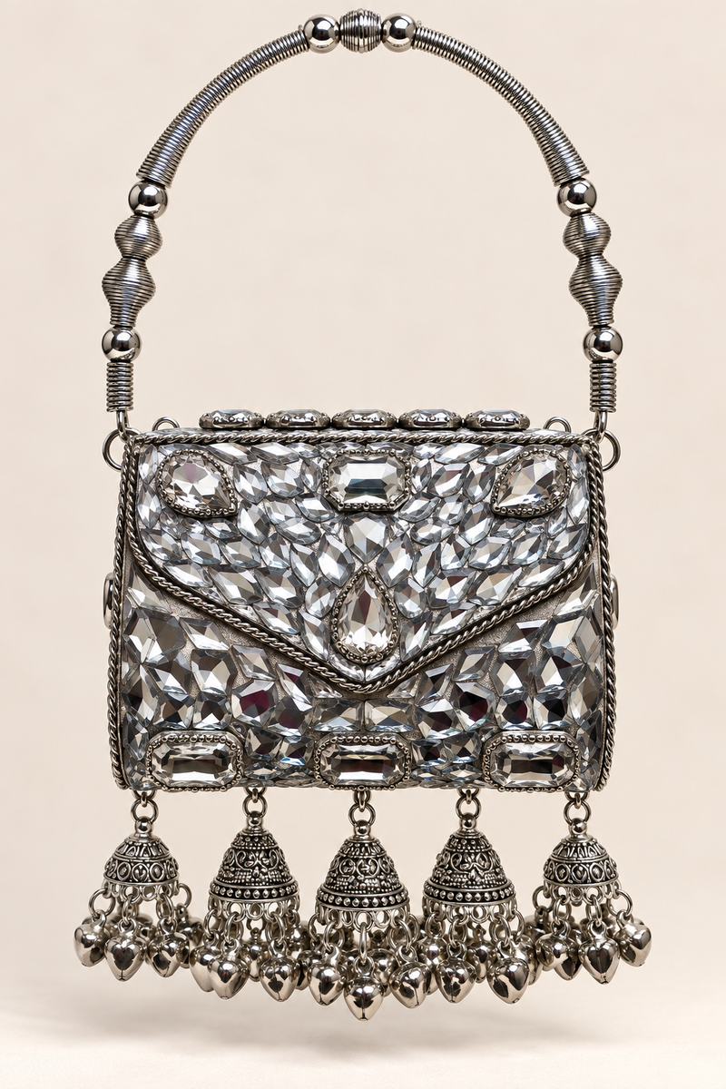 Silver jhumar clutch