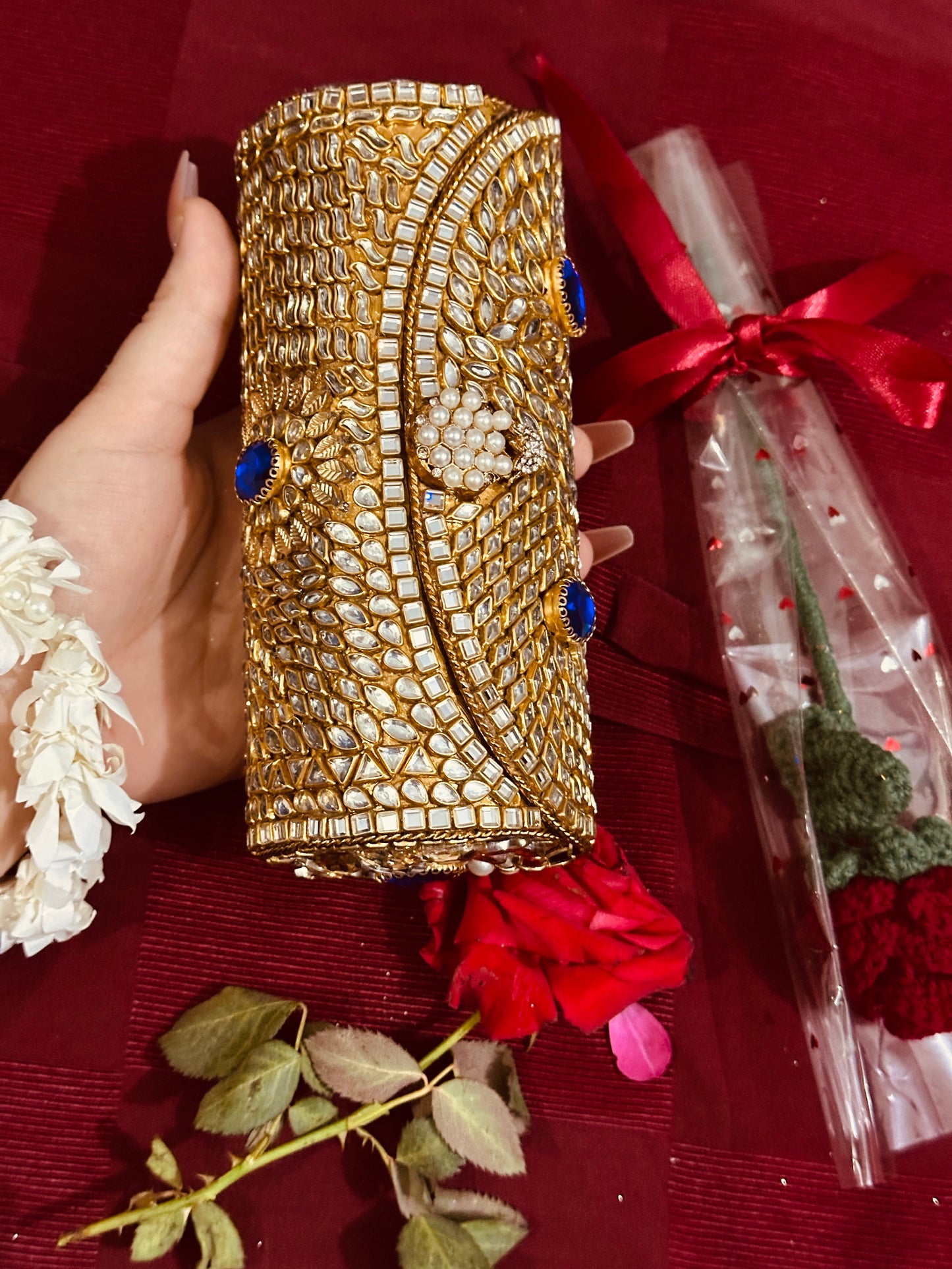 Blue kundan stone clutch❣️