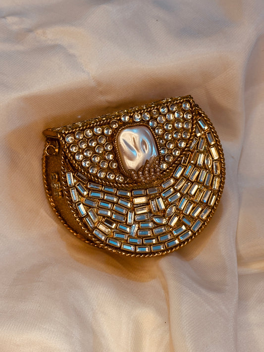 Golden white stone clutch  mini