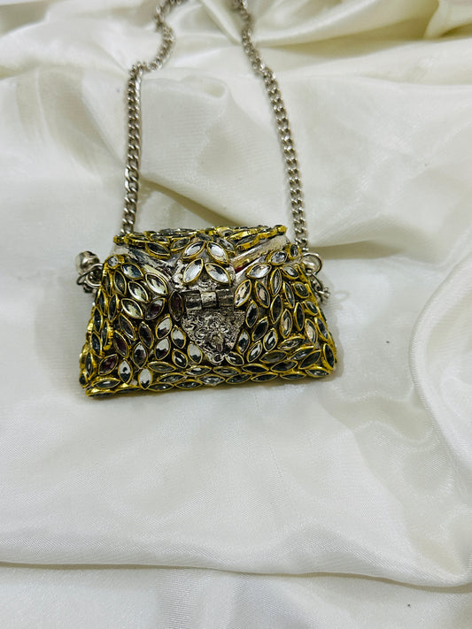 Silver moon stone mini clutch