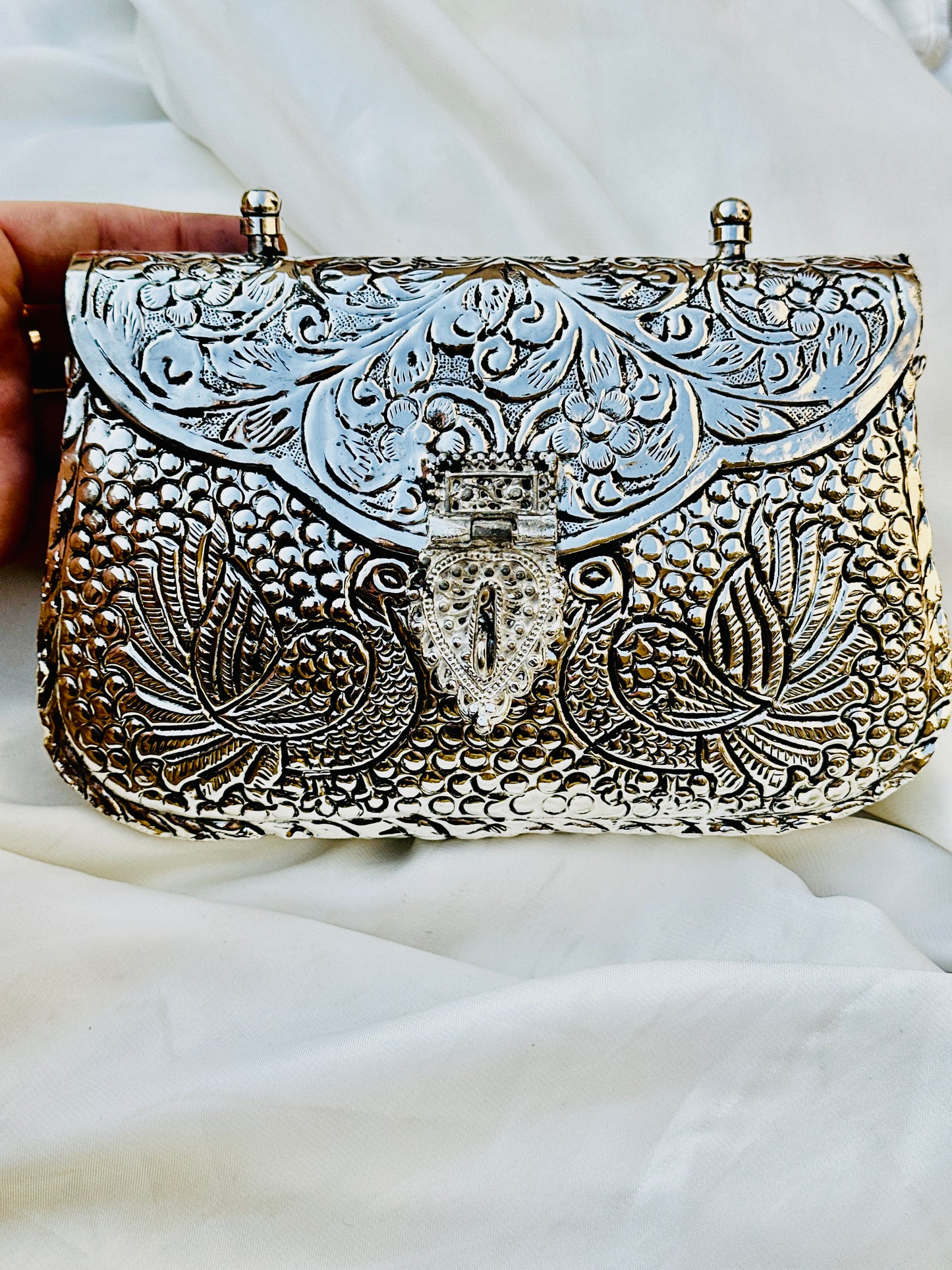 Metal silver clutch