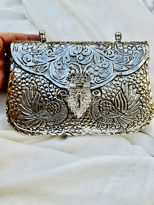 Metal silver clutch