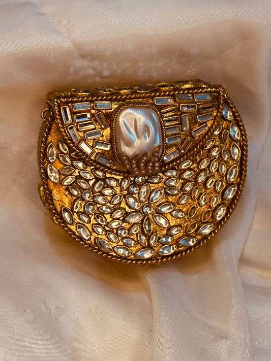 Golden mini kundan clutch