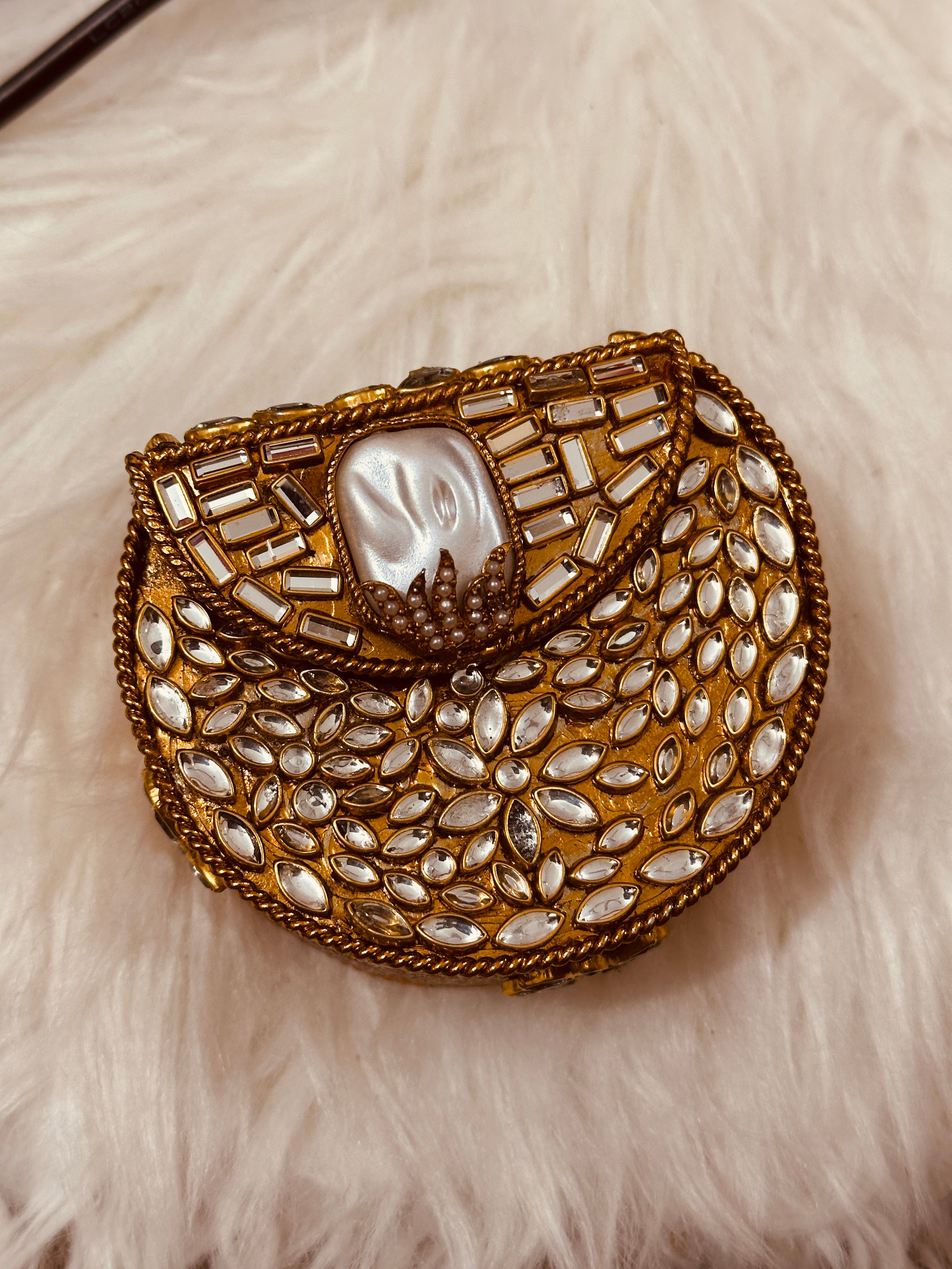Golden mini kundan clutch