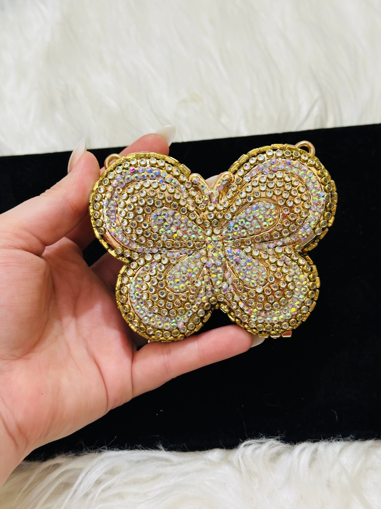 Glam Bloom butterfly Clutch( with pearl chain)