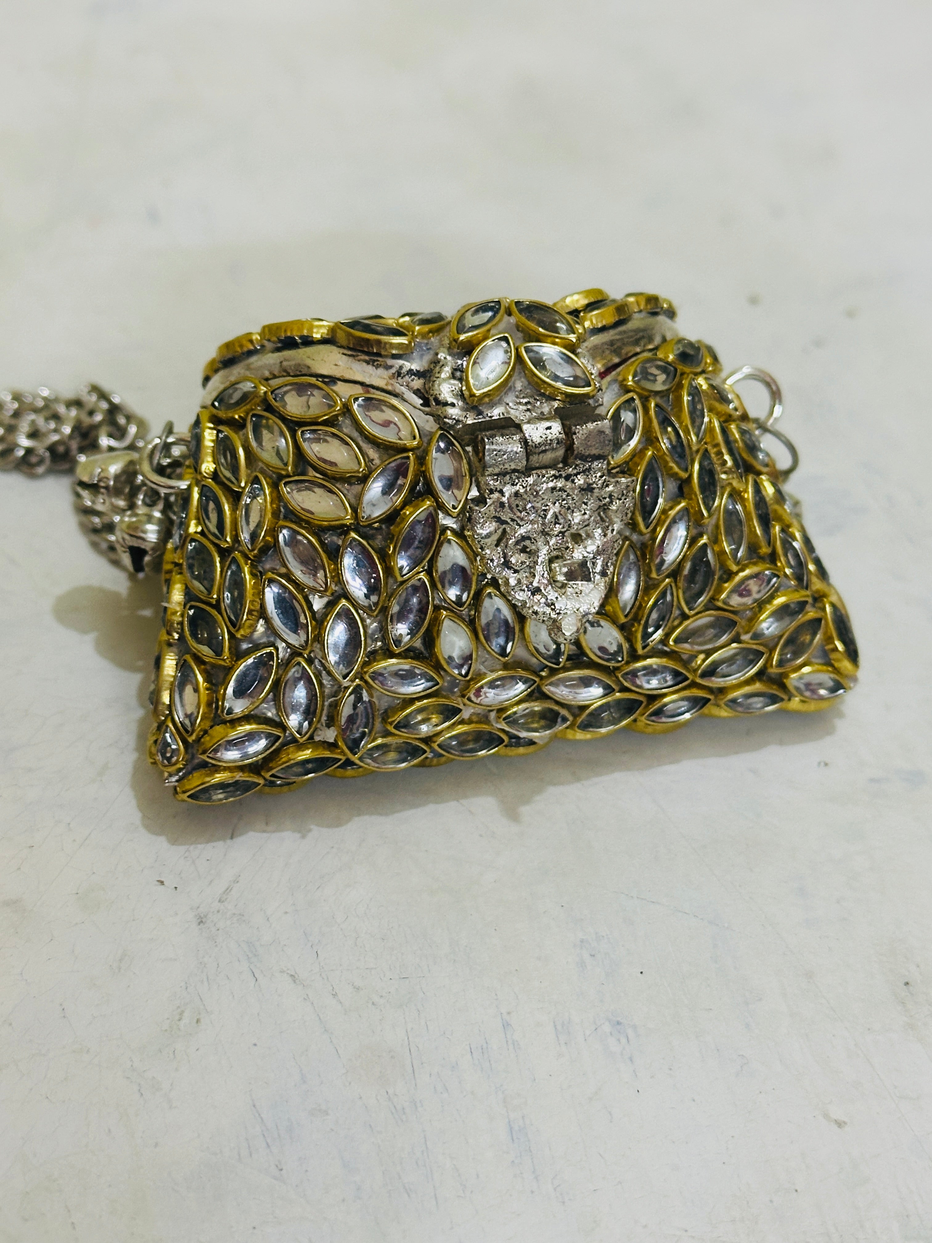 Silver moon stone mini clutch