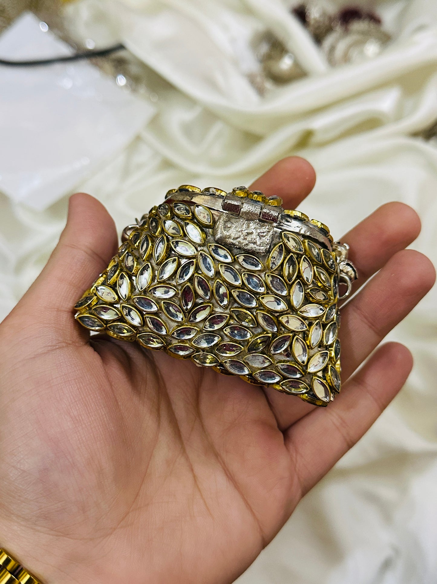 Silver moon stone mini clutch