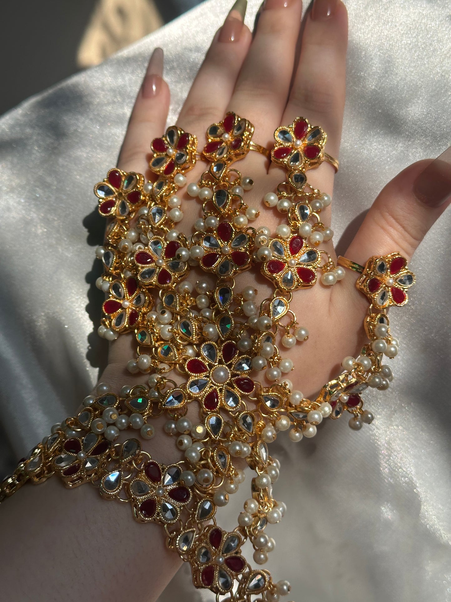 Red colour hand cover rings bracelet