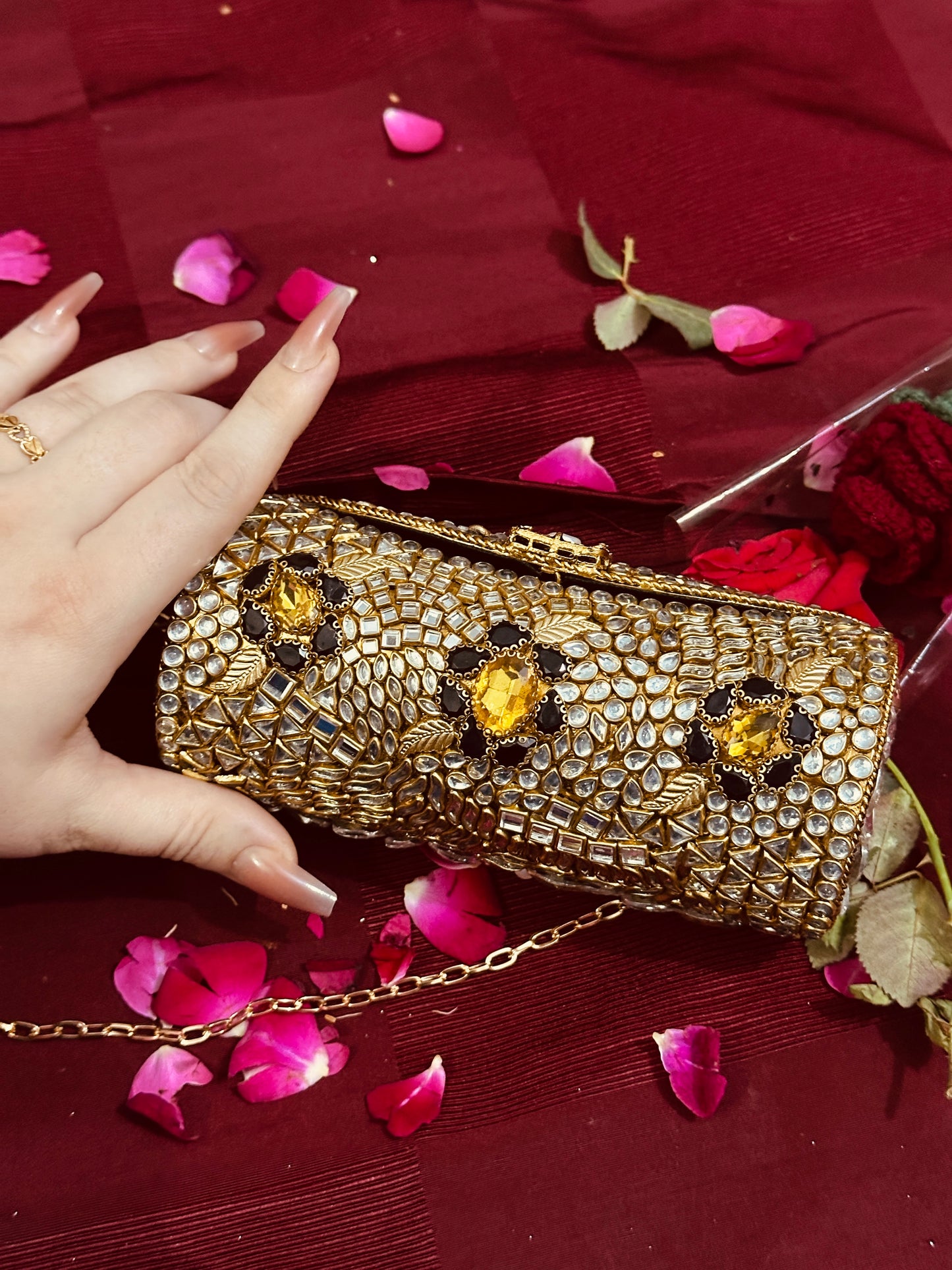 Real kundan clutch black stones