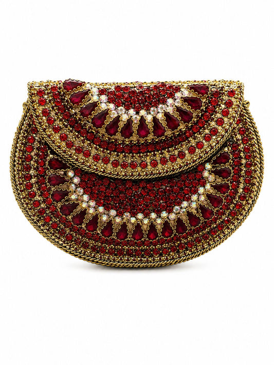 RED STONE KUNDAN CLUTCH