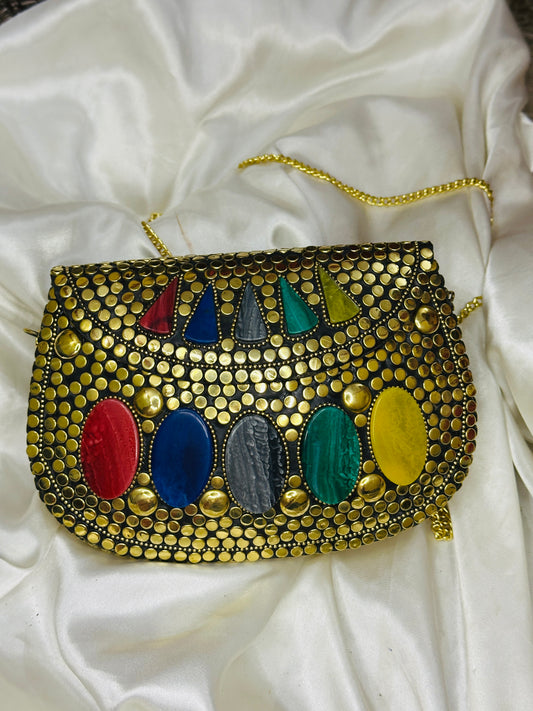 •	Regal Mosaic Crescent Clutch