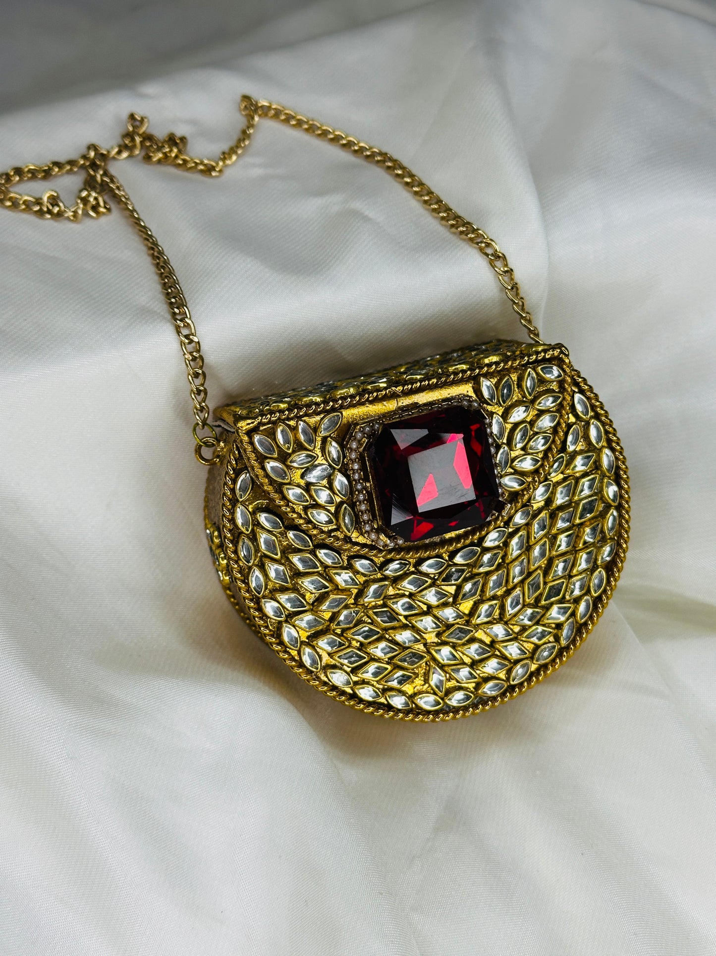 Red LUXE MINI CLUTCH KUNDAN
