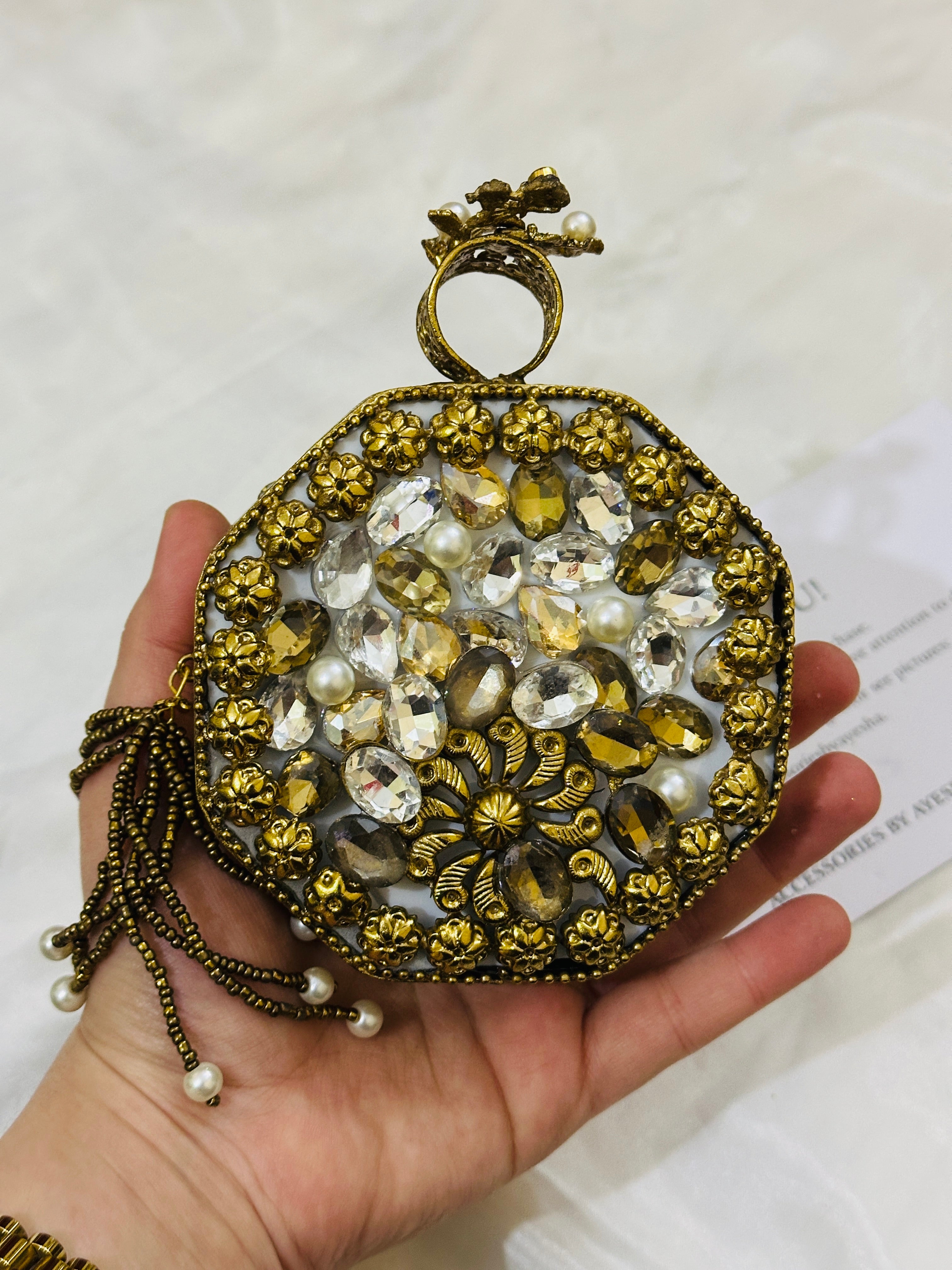 KUNDAN GREEN CRYSTAL CLUTCH