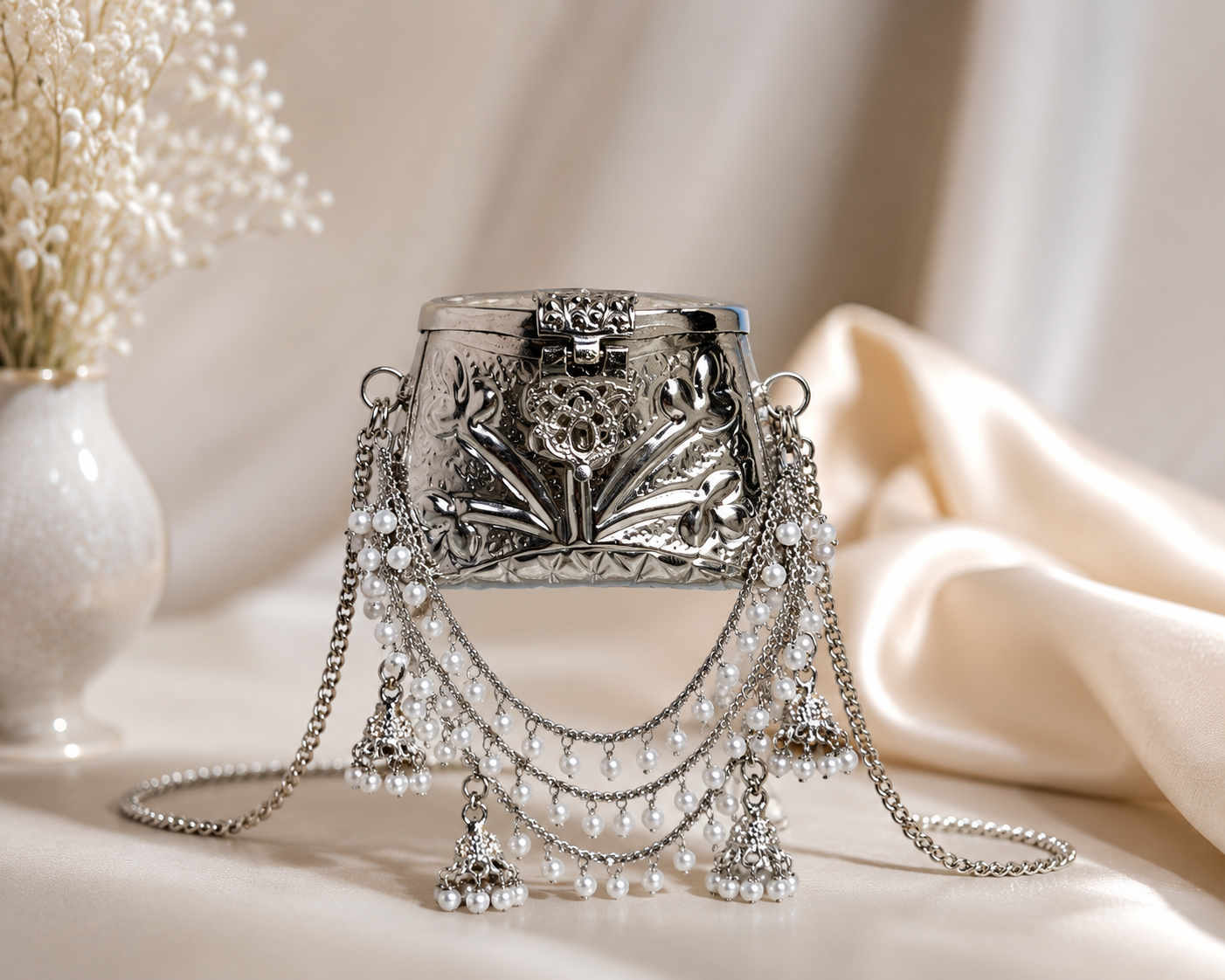 Noor Pearl Silver clutch
